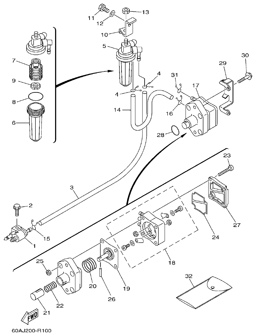 Yamaha F50DET, FT50CET FUEL parts diagram
